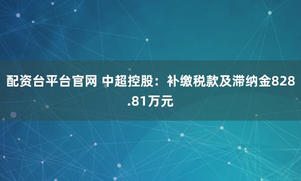 配资台平台官网 中超控股：补缴税款及滞纳金828.81万元